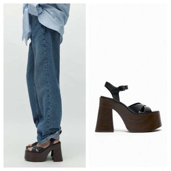 ZARA WOOD PLATFORM HEELS SANDALS - Picture 7 of 11